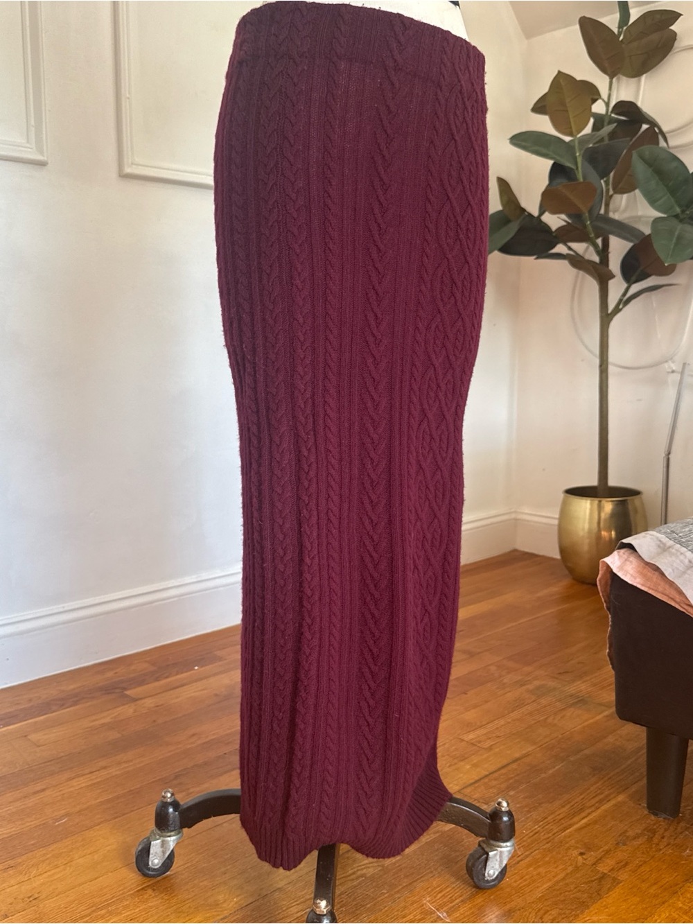 Polo by Ralph Lauren Cable Knit Maxi Skirt in Deep Wine